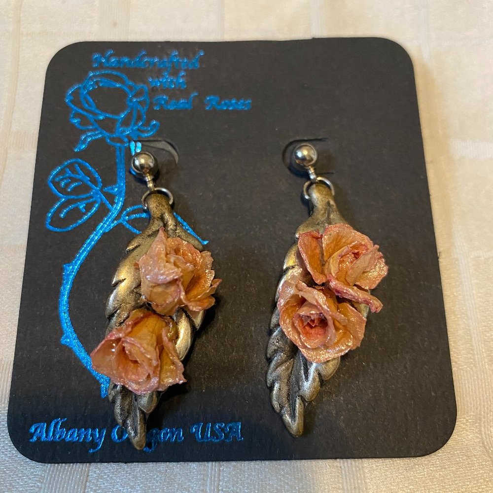 Vintage Resin Dipped Rose Petal Drop Earrings